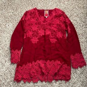 Red long sleeve Johnny Was lace top size XS